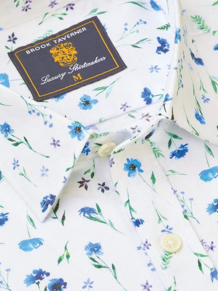 Brook Taverner Blue Watercolour Linen 100% Cotton Shirt - Image 4 of 4