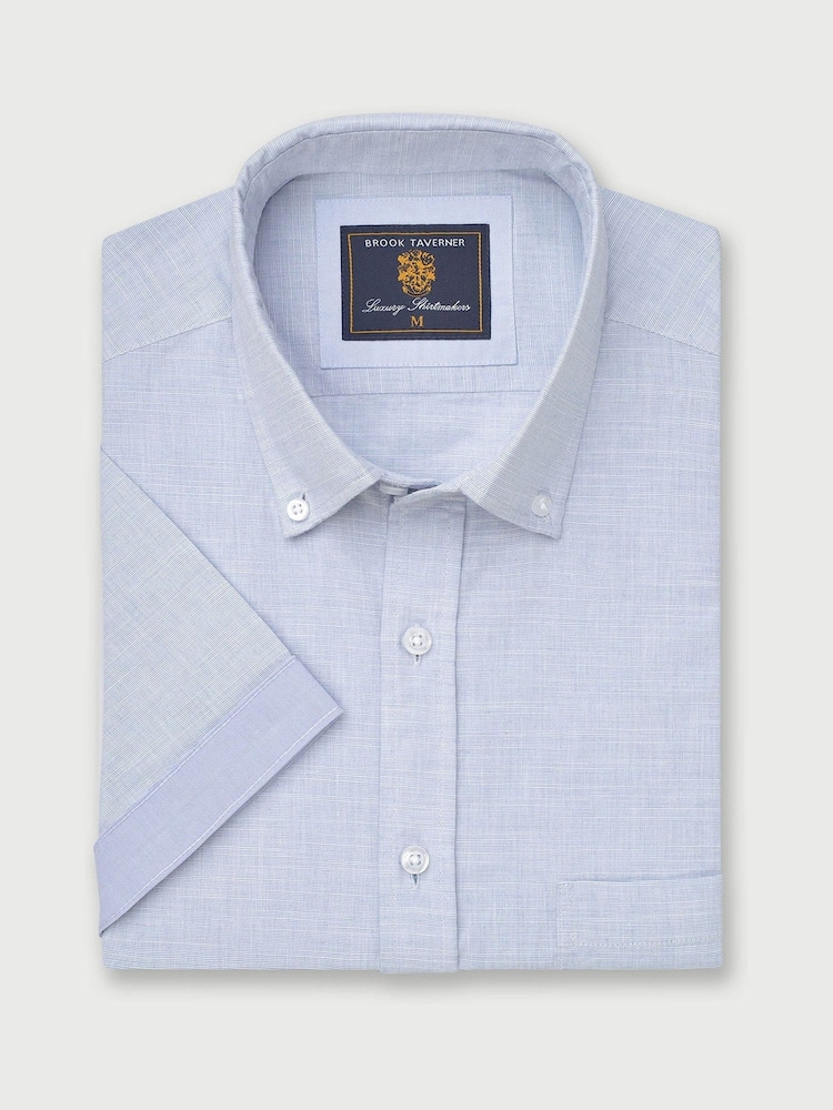 Brook Taverner Blue Textured 100% Cotton Shirt - Image 2 of 4