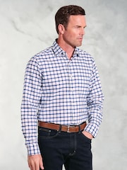 Brook Taverner Blue Oxford Grid Check 100% Cotton Shirt - Image 1 of 4