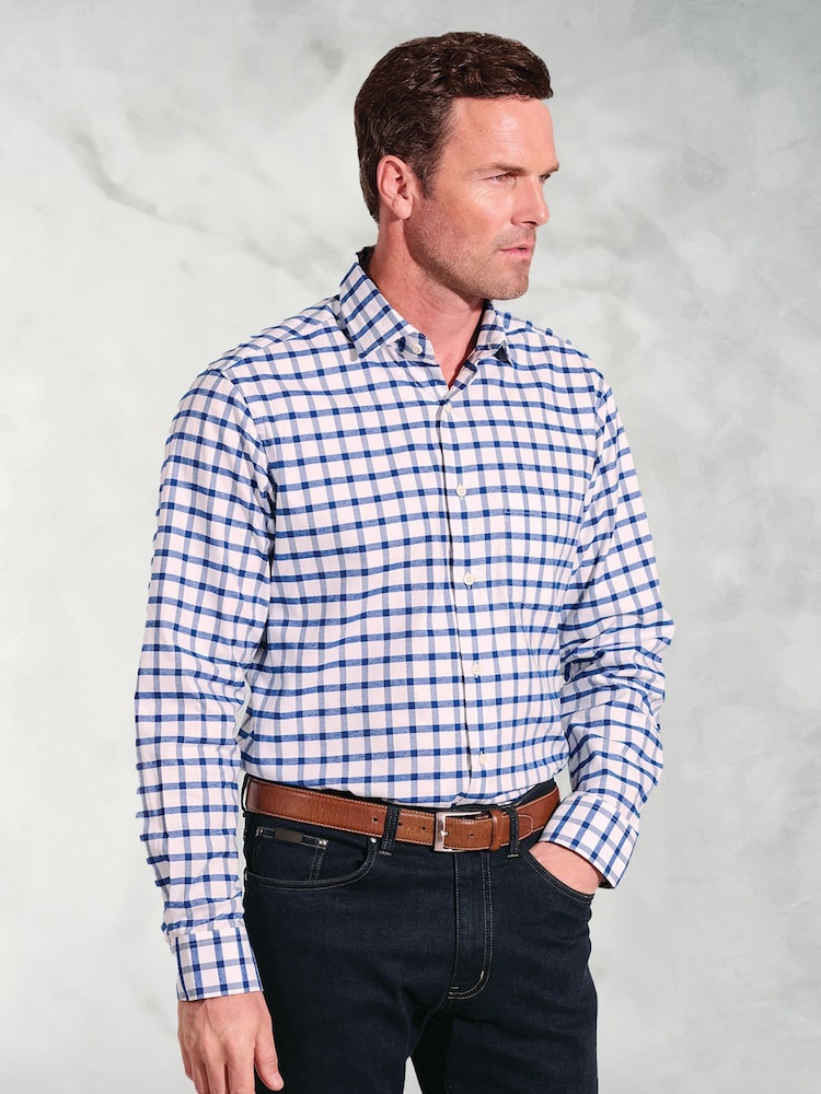 Brook Taverner Blue Oxford Grid Check 100% Cotton Shirt - Image 1 of 4