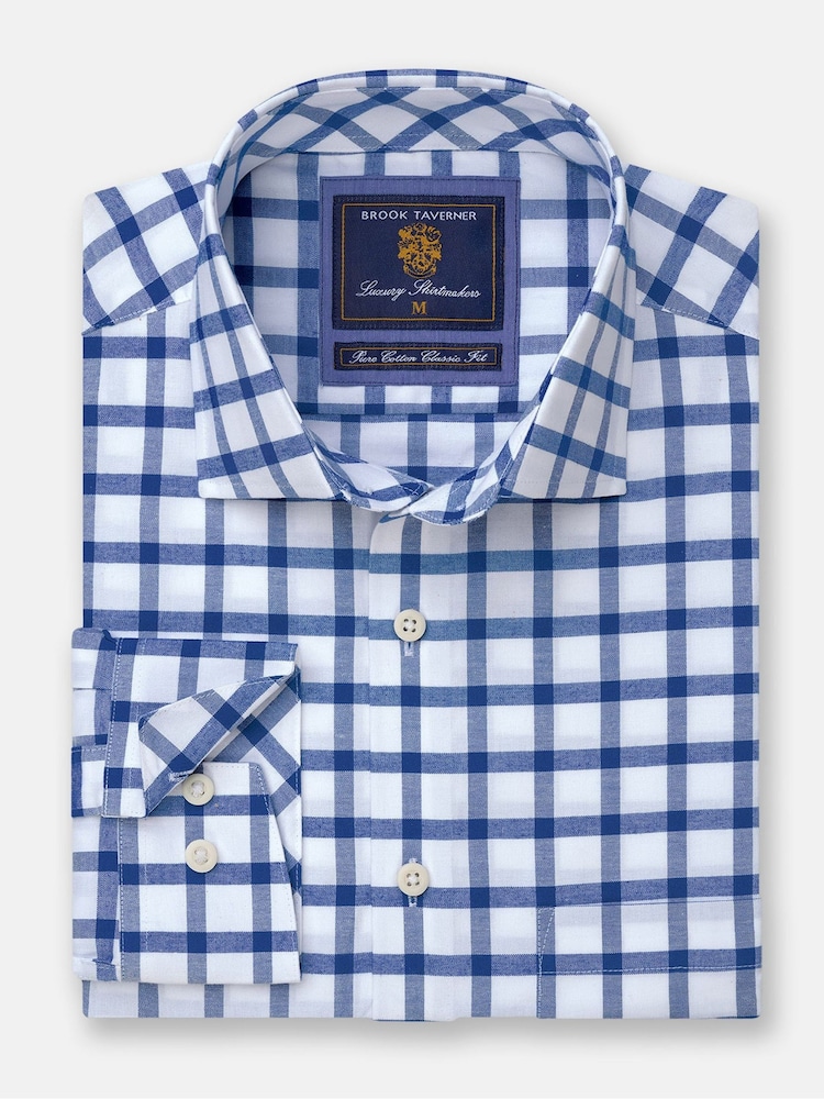 Brook Taverner Blue Oxford Grid Check 100% Cotton Shirt - Image 2 of 4