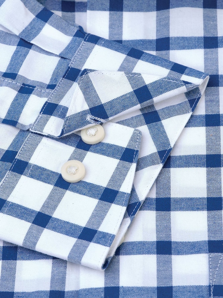 Brook Taverner Blue Oxford Grid Check 100% Cotton Shirt - Image 4 of 4