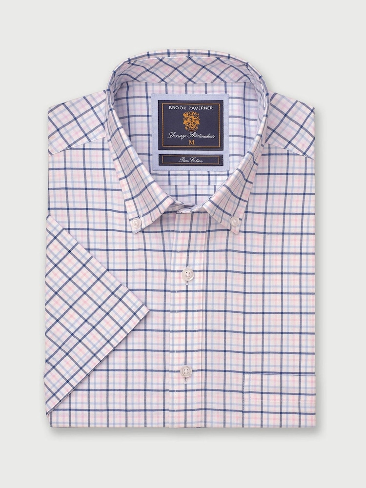 Brook Taverner White Oxford Tattersall Check 100% Cotton Shirt - Image 1 of 3