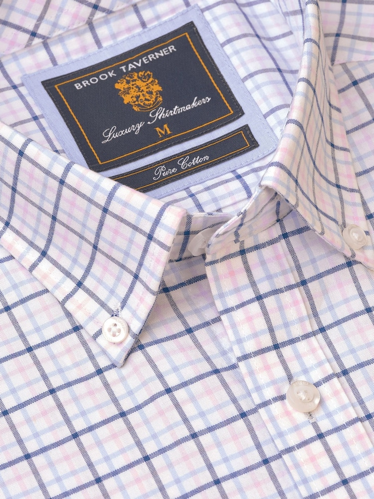 Brook Taverner White Oxford Tattersall Check 100% Cotton Shirt - Image 2 of 3