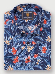 Brook Taverner Blue Tropical Print 100% Cotton Shirt - Image 2 of 4