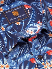 Brook Taverner Blue Tropical Print 100% Cotton Shirt - Image 3 of 4