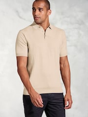 Brook Taverner Cream Knitted Pure 100% Cotton Polo Shirt - Image 1 of 3