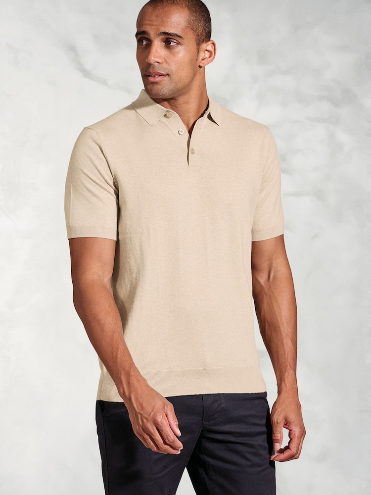 Brook Taverner Cream Knitted Pure 100% Cotton Polo Shirt - Image 1 of 3