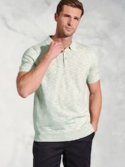 Brook Taverner Green Linen Blend Slub Short Sleeve Polo Shirt - Image 1 of 3