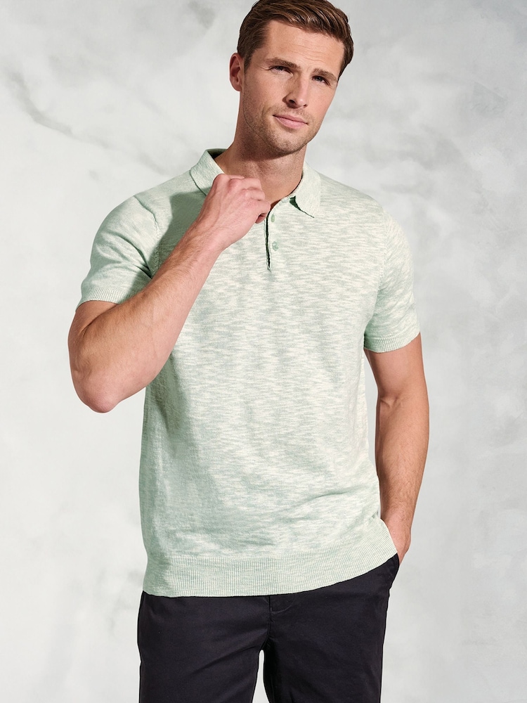 Brook Taverner Green Linen Blend Slub Short Sleeve Polo Shirt - Image 1 of 3