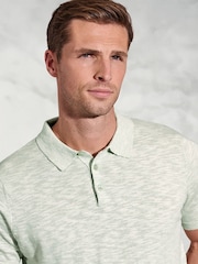 Brook Taverner Green Linen Blend Slub Short Sleeve Polo Shirt - Image 3 of 3