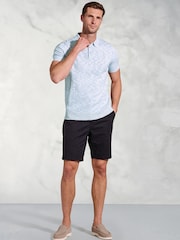 Brook Taverner Blue Linen Blend Slub Short Sleeve Polo Shirt - Image 1 of 3