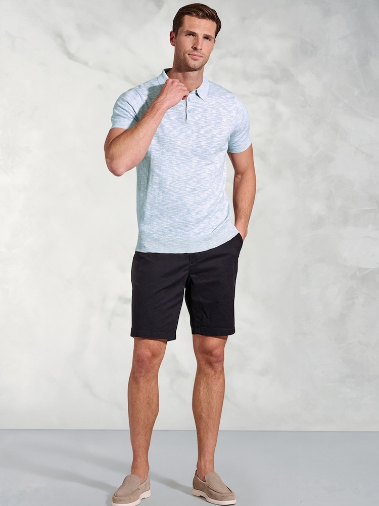 Brook Taverner Blue Linen Blend Slub Short Sleeve Polo Shirt - Image 1 of 3