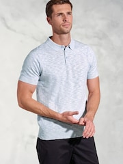 Brook Taverner Blue Linen Blend Slub Short Sleeve Polo Shirt - Image 2 of 3