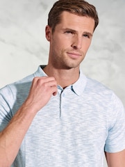 Brook Taverner Blue Linen Blend Slub Short Sleeve Polo Shirt - Image 3 of 3