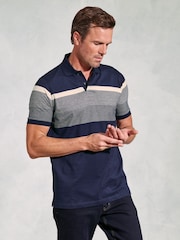 Brook Taverner Blue Placement Stripe Jersey 100% Cotton Polo Shirt - Image 1 of 3