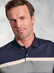Brook Taverner Blue Placement Stripe Jersey 100% Cotton Polo Shirt - Image 2 of 3