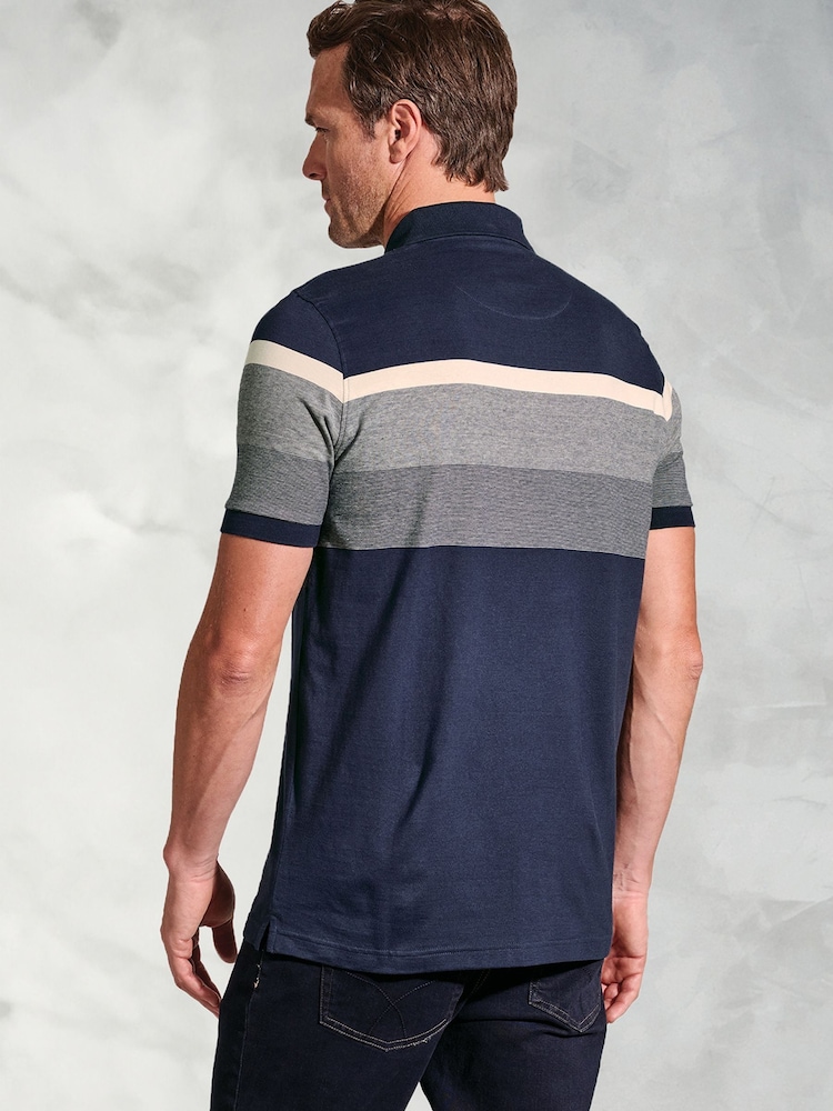Brook Taverner Blue Placement Stripe Jersey 100% Cotton Polo Shirt - Image 3 of 3