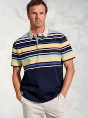 Brook Taverner Blue Placement Stripe Rugby 100% Cotton Polo Shirt - Image 1 of 3