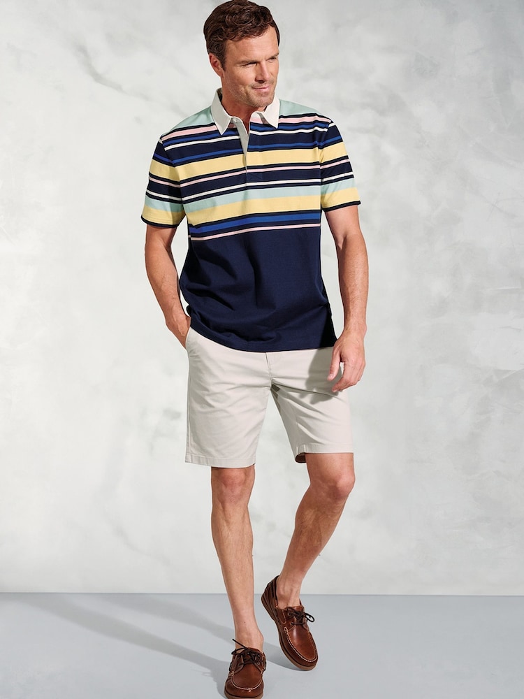 Brook Taverner Blue Placement Stripe Rugby 100% Cotton Polo Shirt - Image 2 of 3