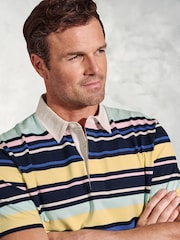 Brook Taverner Blue Placement Stripe Rugby 100% Cotton Polo Shirt - Image 3 of 3