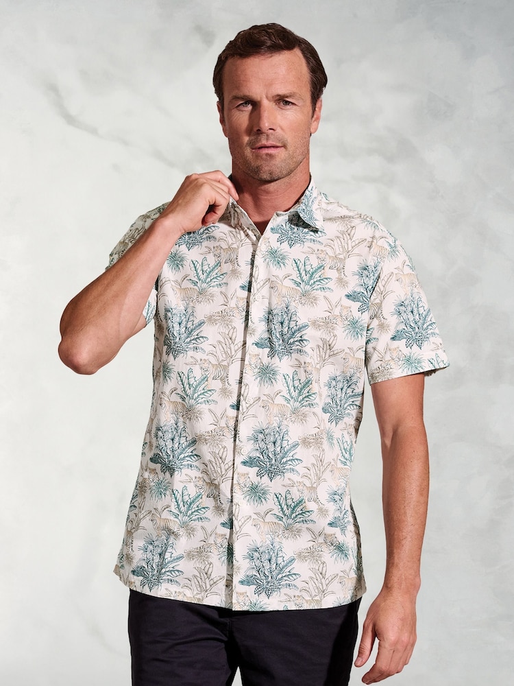 Brook Taverner Green Tropical Print 100% Cotton Shirt - Image 1 of 4