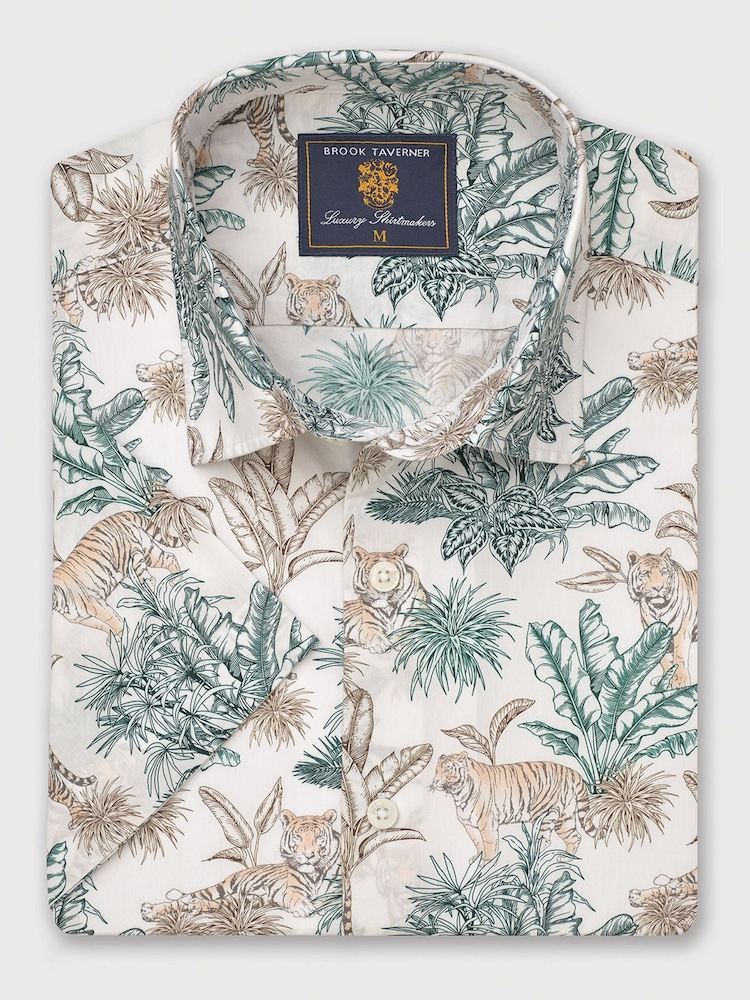 Brook Taverner Green Tropical Print 100% Cotton Shirt - Image 2 of 4