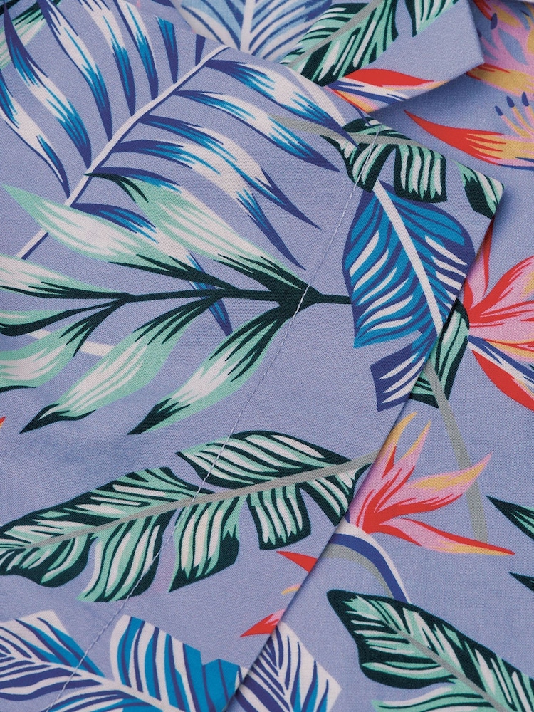 Brook Taverner Blue Tropical Revere 100% Cotton Shirt - Image 3 of 3