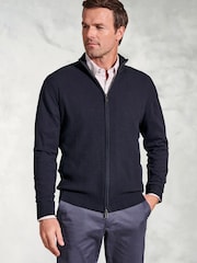 Brook Taverner Blue Ripple Stitch Zip Through 100% Cotton Cardigan - Image 1 of 3