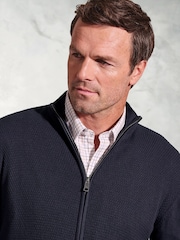 Brook Taverner Blue Ripple Stitch Zip Through 100% Cotton Cardigan - Image 3 of 3