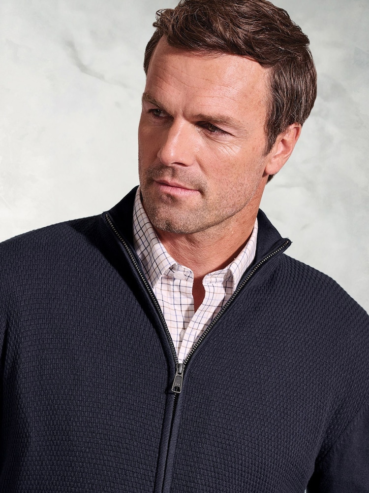 Brook Taverner Blue Ripple Stitch Zip Through 100% Cotton Cardigan - Image 3 of 3