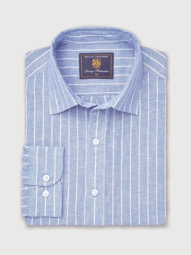 Brook Taverner Blue Pure 100% Linen Shirt - Image 2 of 4