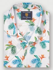 Brook Taverner White Tropical Revere 100% Cotton Shirt - Image 1 of 3