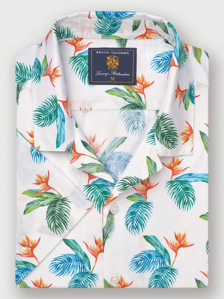 Brook Taverner White Tropical Revere 100% Cotton Shirt - Image 1 of 3 Brook Taverner White Tropical Revere 100% Cotton Shirt - Image 1 of 3