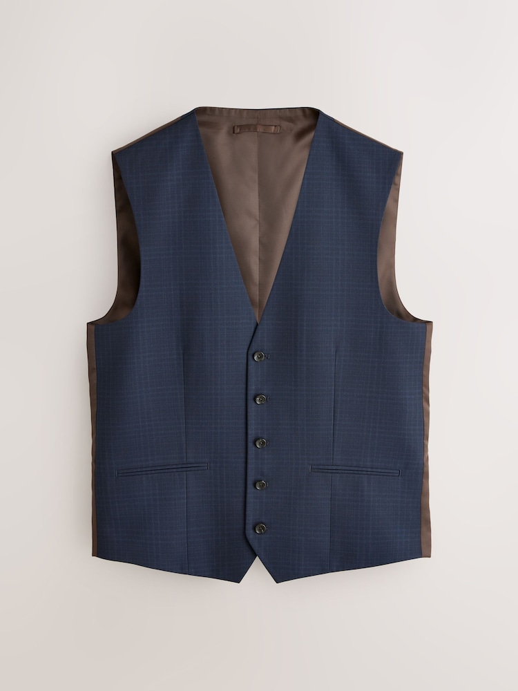 Mens Next Navy Blue Check Suit Waistcoat 36 R