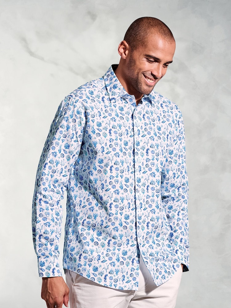 Brook Taverner Blue Sealife Print 100% Cotton Shirt - Image 1 of 3