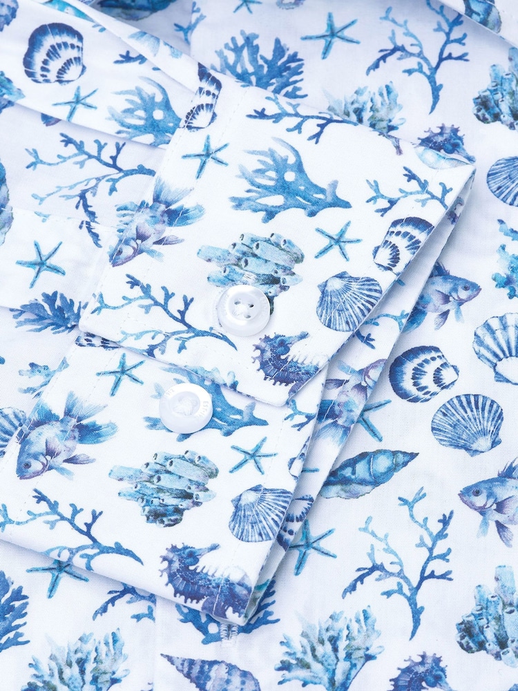 Brook Taverner Blue Sealife Print 100% Cotton Shirt - Image 2 of 3