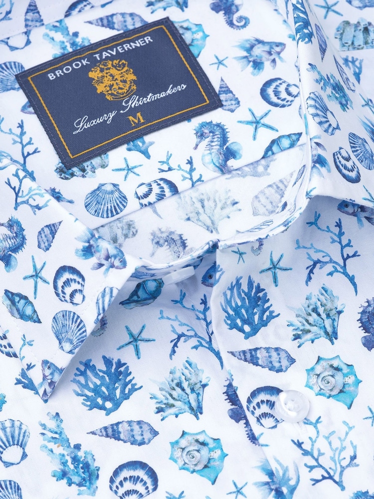 Brook Taverner Blue Sealife Print 100% Cotton Shirt - Image 3 of 3