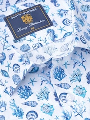 Brook Taverner Blue Flamingo Print 100% Cotton Shirt - Image 5 of 6
