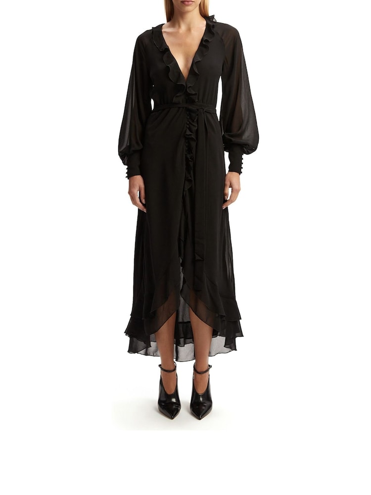 Bardot Black Kassia Ruffle Midi Dress - Image 1 of 4