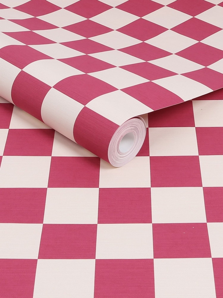 Graham & Brown Raspberry Envy Check Me Out A4 Wallpaper Sample - Image 2 of 3