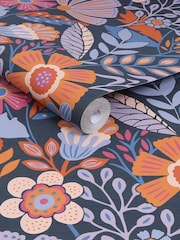 Graham & Brown Blue Lilac Tangerine Envy Oopsy Daisy A4 Wallpaper Sample - Image 2 of 3