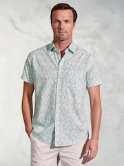 Brook Taverner Green Botanical Print 100% Cotton Slub Shirt - Image 1 of 4