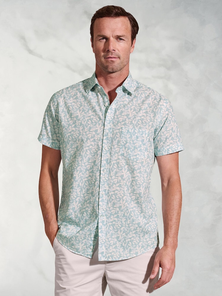 Brook Taverner Green Botanical Print 100% Cotton Slub Shirt - Image 1 of 4
