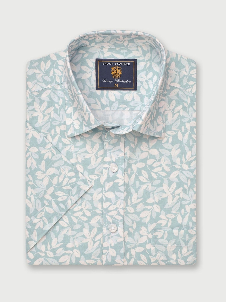 Brook Taverner Green Botanical Print 100% Cotton Slub Shirt - Image 2 of 4