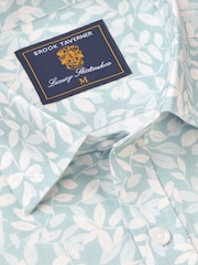 Brook Taverner Green Botanical Print 100% Cotton Slub Shirt - Image 3 of 4