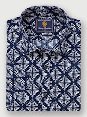 Brook Taverner Blue Geo Print 100% Cotton Shirt - Image 1 of 3