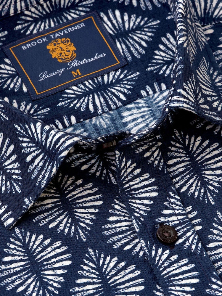 Brook Taverner Blue Geo Print 100% Cotton Shirt - Image 2 of 3