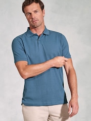 Brook Taverner Blue Brick Stitch Jacquard 100% Cotton Polo Shirt - Image 1 of 4