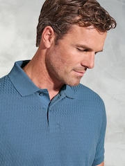 Brook Taverner Blue Brick Stitch Jacquard 100% Cotton Polo Shirt - Image 4 of 4